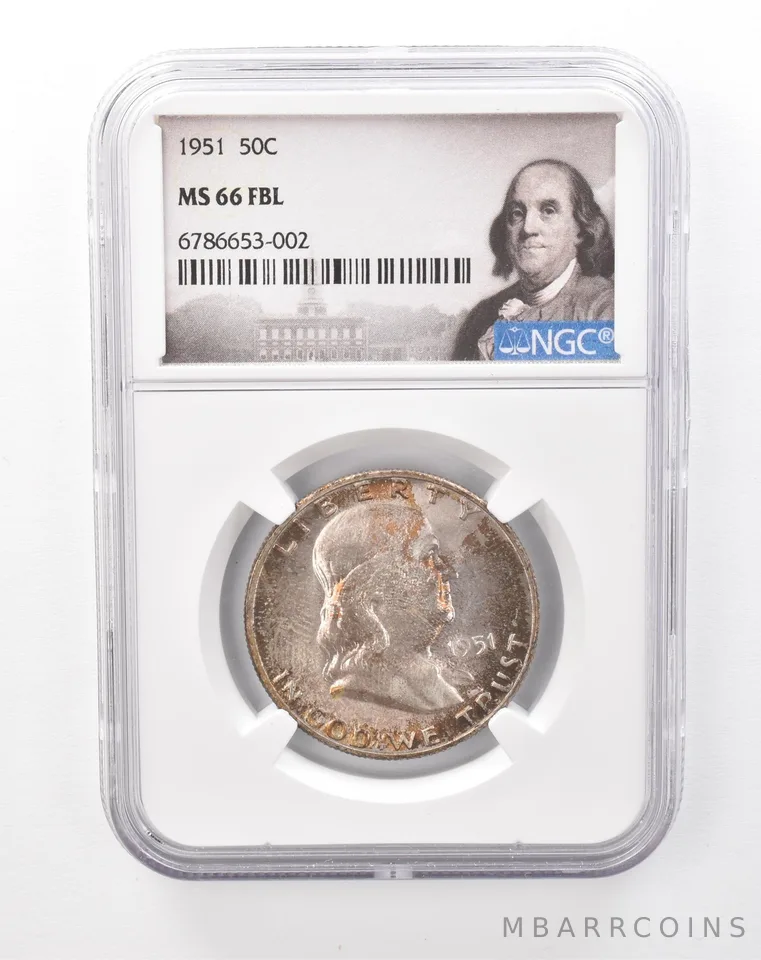 1951 Franklin Half Dollar MS66 FBL NGC Beautiful Mint Set Tone *6763