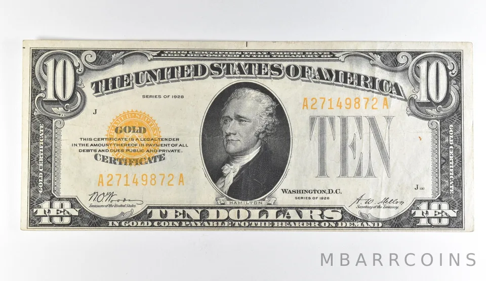 1928 $10 Gold Certificate Yellow Seal *1692