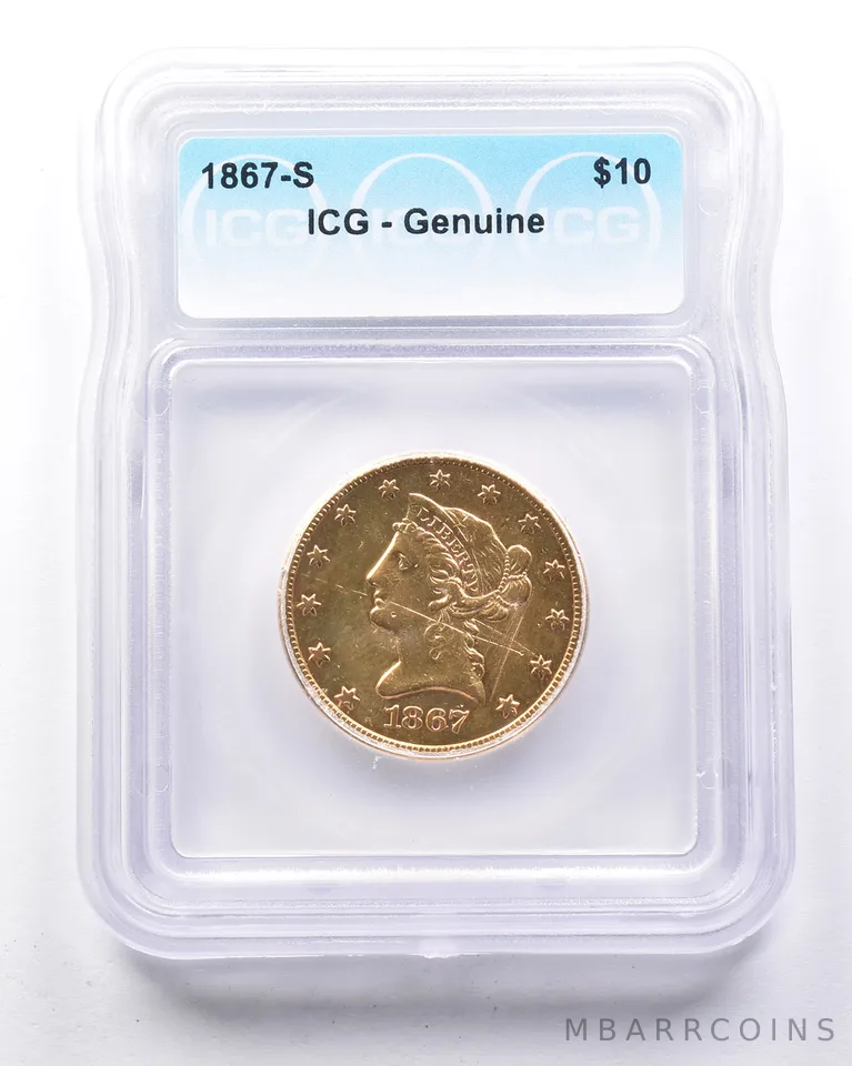 1867-S $10 Liberty Head Gold Eagle Genuine ICG *0593
