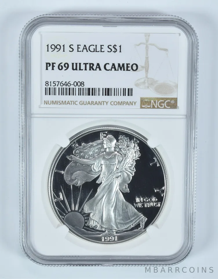 1991-S American Silver Eagle PF69 UCAM NGC Brown Label