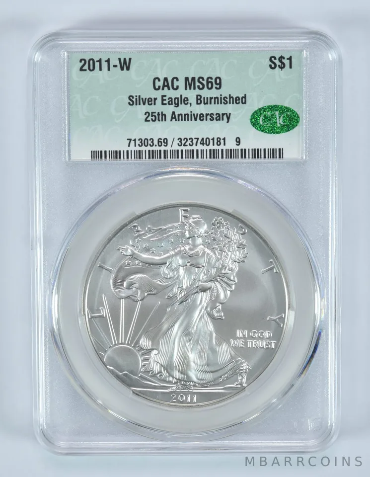 2011-W Burnished Silver Eagle 25th Anniversary MS69 CAC CACg