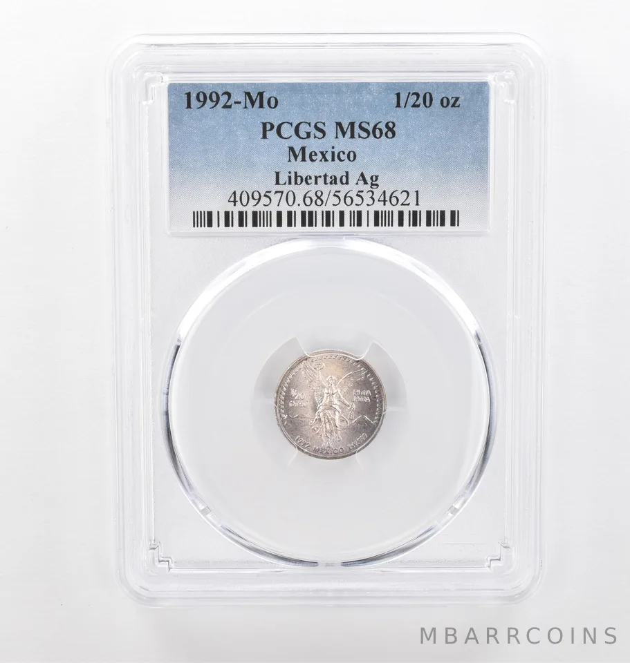 1992 Mo Mexico 1/20 Onza Silver Libertad MS68 PCGS Beautiful Tone *2127
