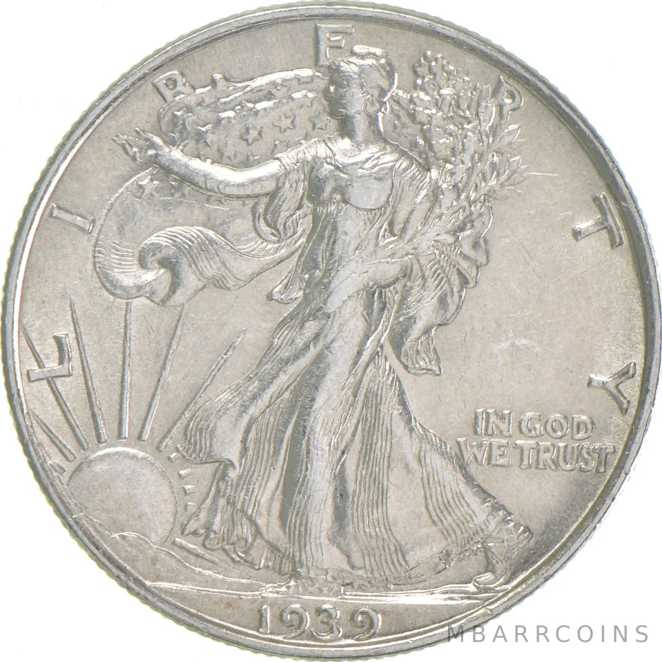 AU 1939 (P) Walking Liberty Half Dollar Almost Unc 90% Silver (1pc)