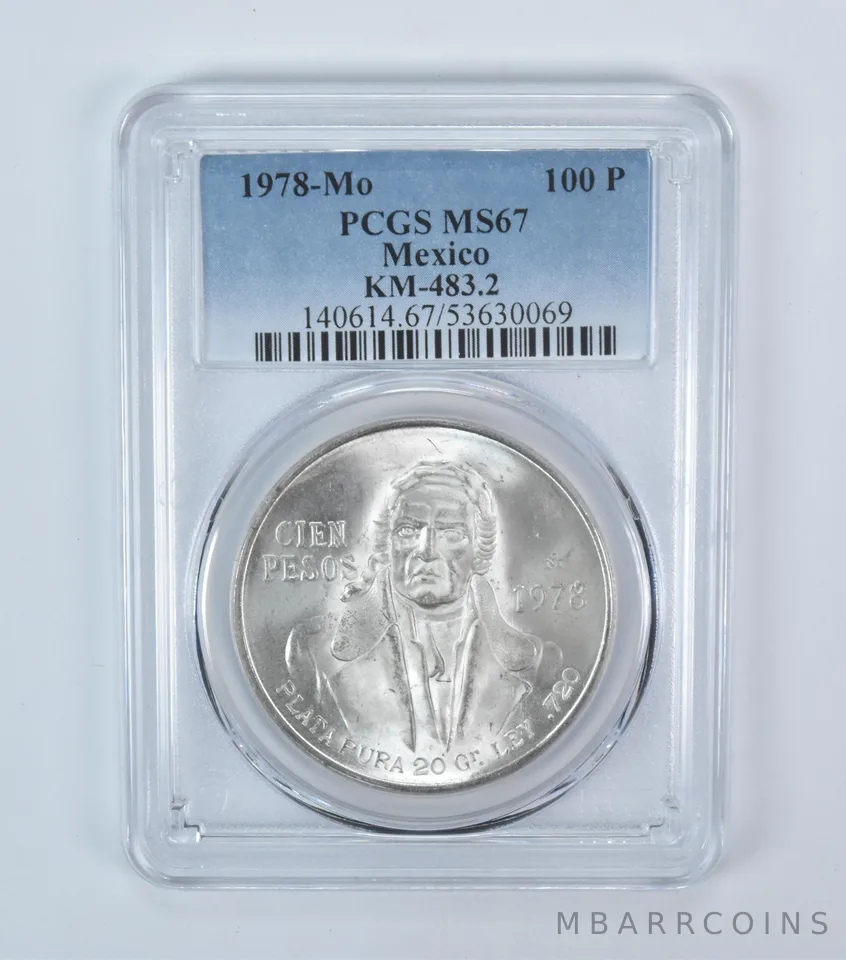1978 Mo Mexico 100 Pesos Silver MS67 PCGS Blue Label