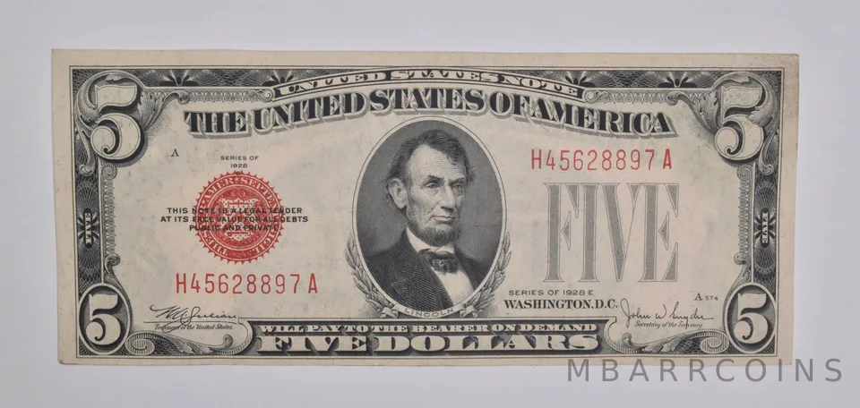 1928-E $5 United States Legal Tender Note Red Seal *5386