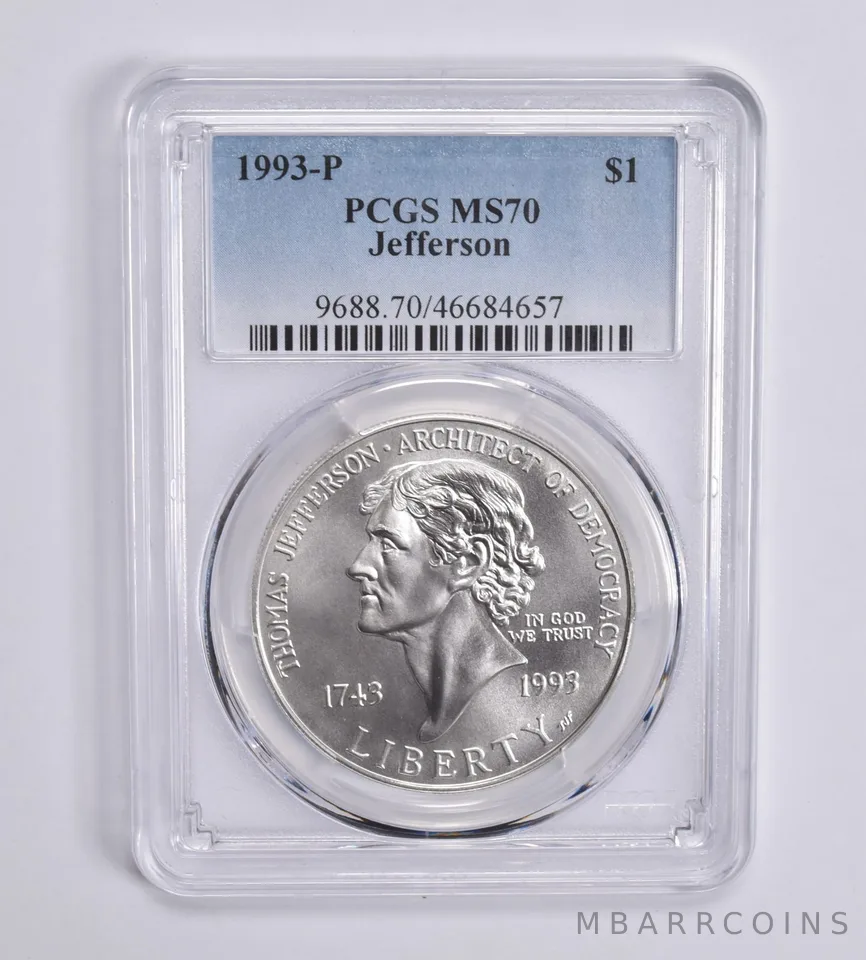 1993-P Jefferson Democracy Commemorative Silver Dollar MS70 PCGS