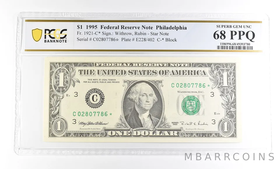 1995 $1 Philadelphia PA FRN Star Fr#1921-C* Superb Gem Unc 68 PPQ PCGS a2902