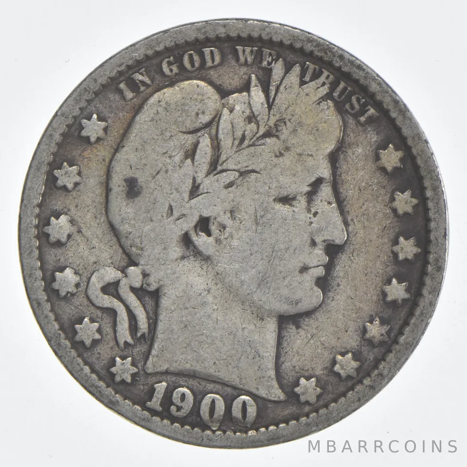 1900 (P) Barber Quarter 90% Silver VG Condition