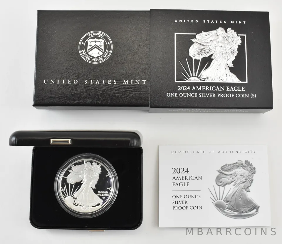 2024-S American Silver Eagle PROOF 1 Oz Silver - Coin & Box & COA