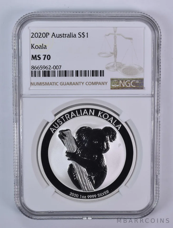 2020 P Australia 1 Dollar Silver Koala MS70 NGC Brown Label