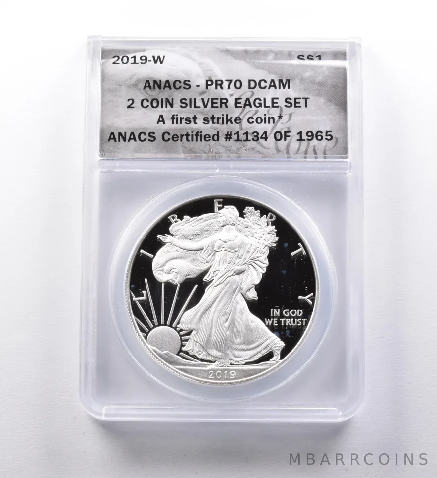 PR70 DCAM 2019-W American Silver Eagle 2 Coin Silver Eagle Set FS ANACS a3016