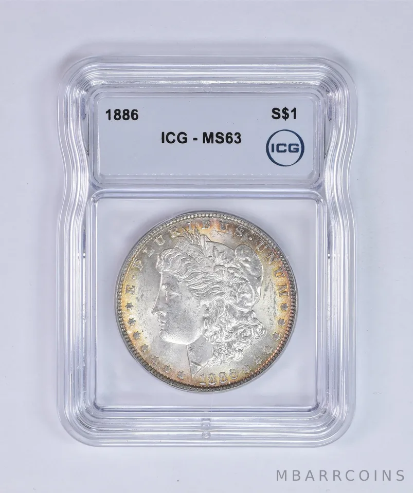 1886 Morgan Silver Dollar MS63 ICG Peripheral Tone *7998