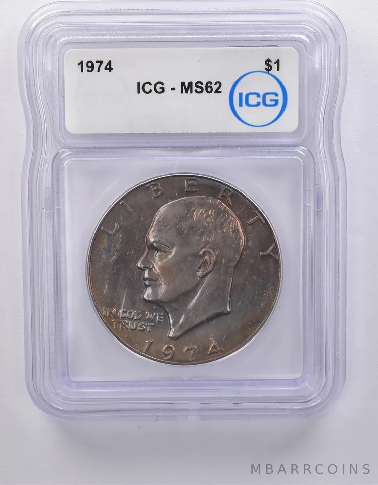 1974 Eisenhower $1 MS62 ICG Rainbow Tone *7133