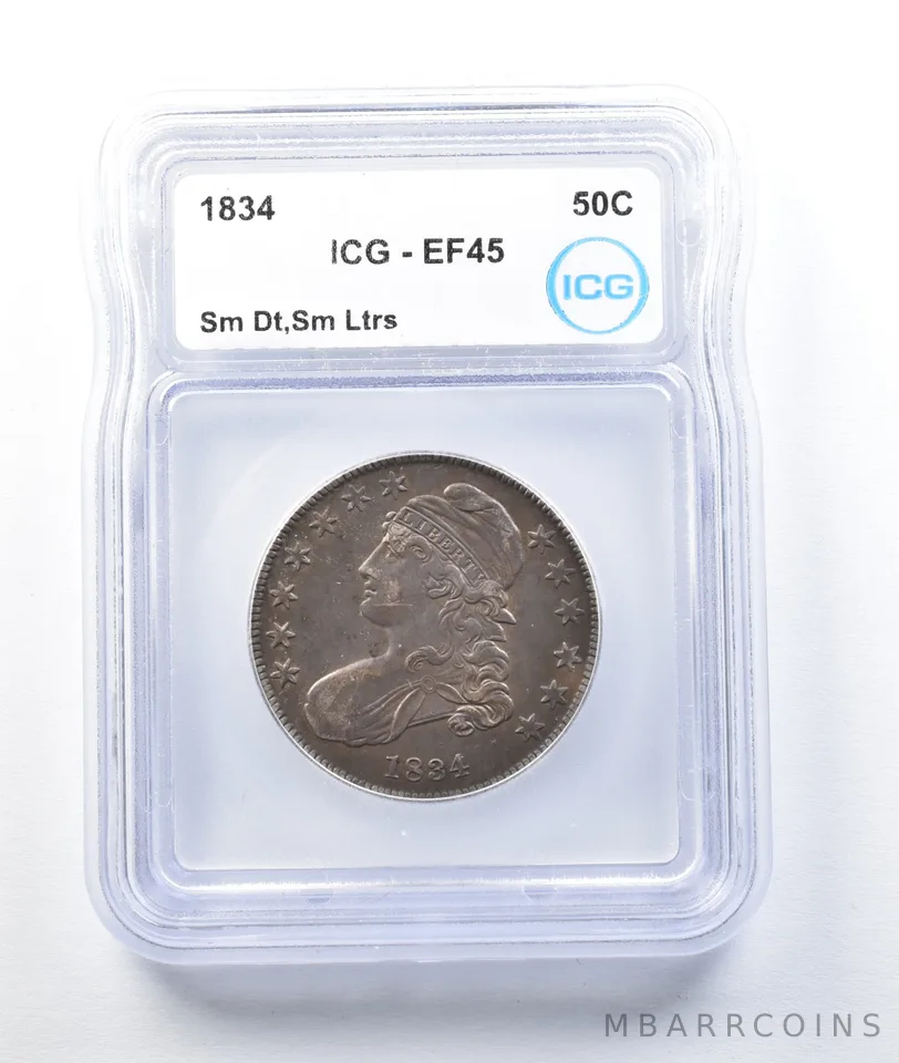 1834 Capped Bust Half Dollar Small Date Small Letters EF45 ICG *8754