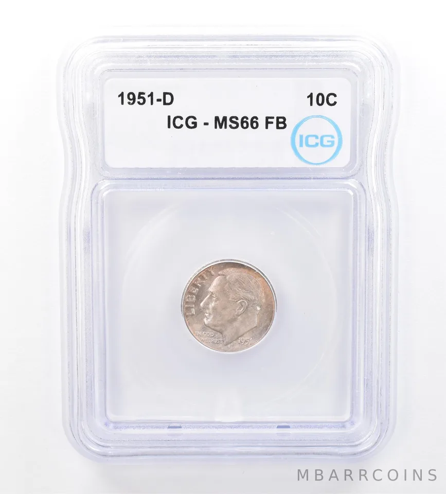 1951-D Roosevelt Dime MS66 FB ICG Beautiful Tone a1635