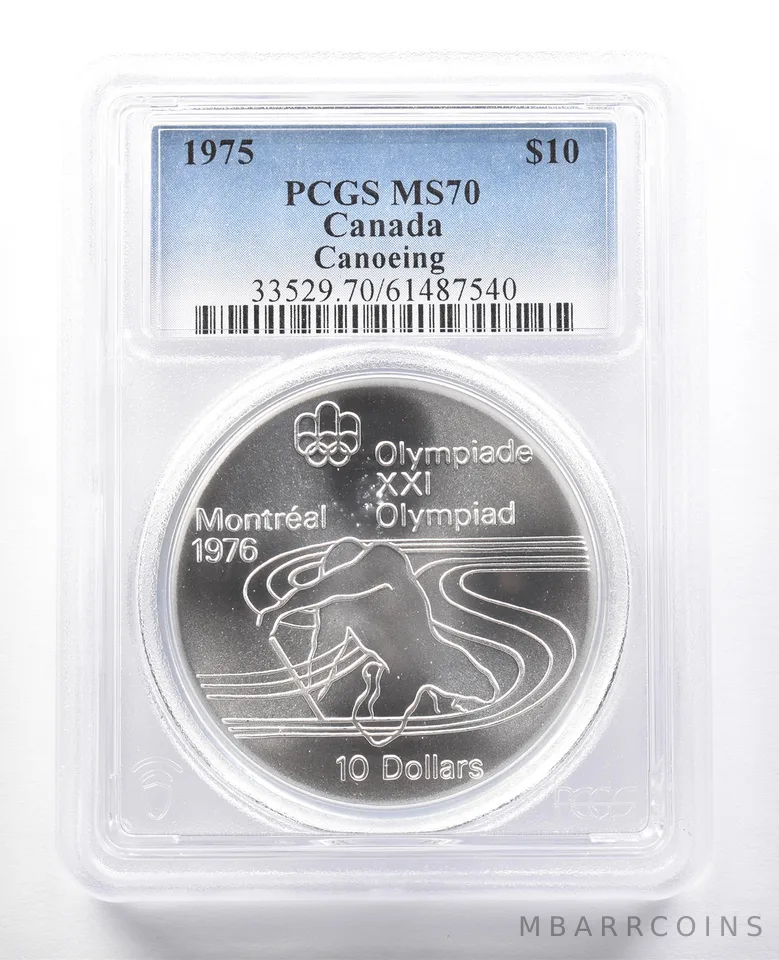1975 Canada 10 Dollars Silver Montreal Olympics Canoeing MS70 PCGS