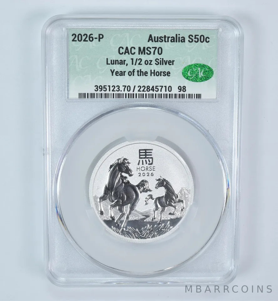 2026 P Australia 50 Cents Silver Year Of The Horse 1/2 Oz MS70 CAC CACg