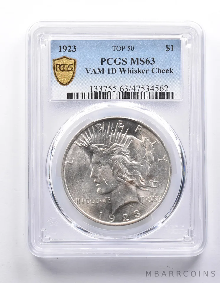 MS63 1923 Peace Silver Dollar VAM 1D Whisker Check Top 50 PCGS *7652