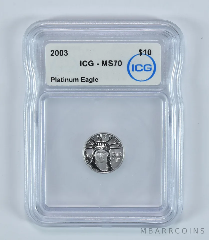 2003 $10 American Platinum Eagle 1/10 Oz Platinum MS70 ICG