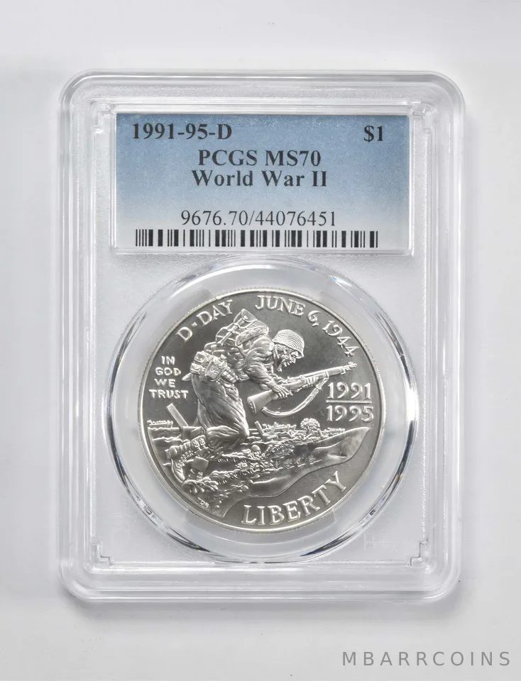 1991-95-D World War 2 Commemorative $1 MS70 PCGS Blue Label