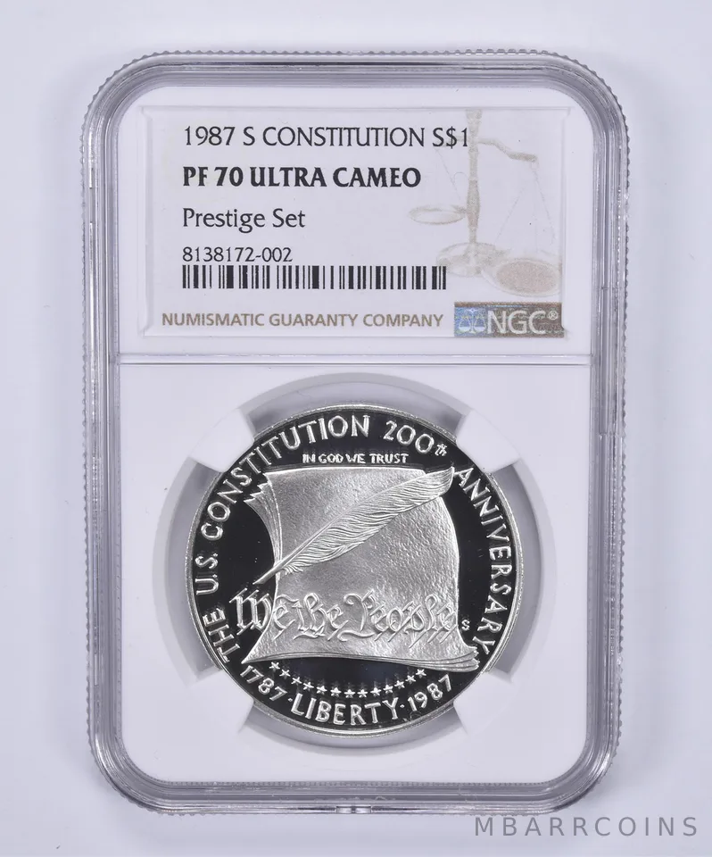 1987-S Constitution Commemorative Dollar Prestige Set PF70 UCAM NGC Brown Label