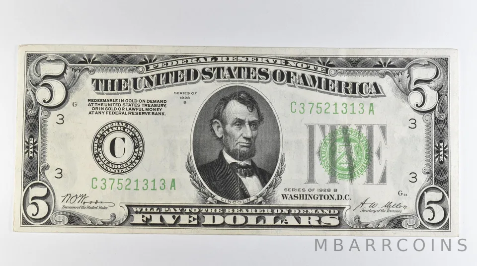 1928 B $5 Philadelphia PA FRN Green Seal Gold Clause *6719