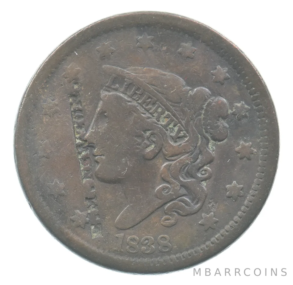 1838 Coronet Head Large Cent Counterstamped *7807