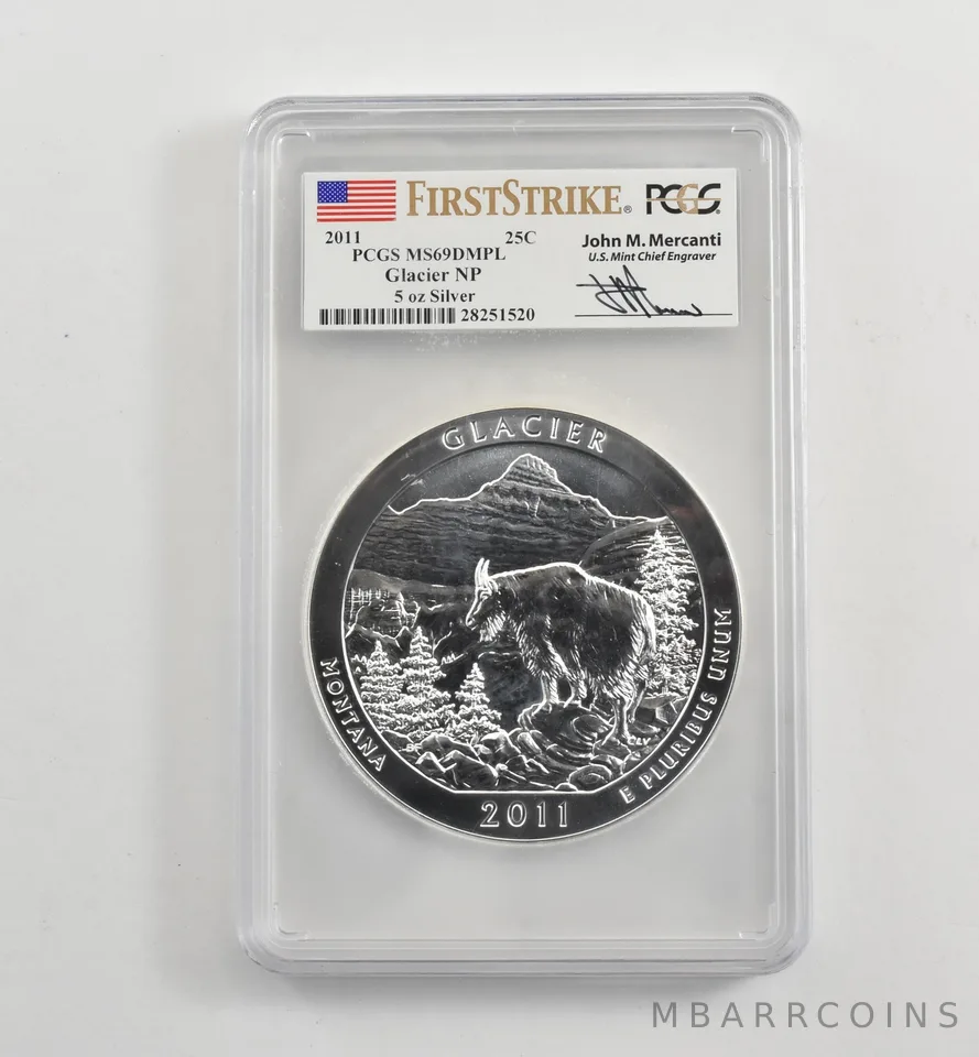 2011 5 Oz Silver Quarter ATB Glacier Mercanti MS69 DMPL PCGS *1703
