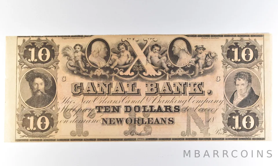 1800s $10 New Orleans LA Canal Bank Obsolete Note *8313