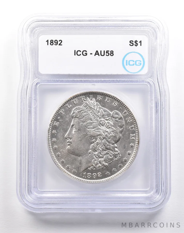 1892 Morgan Silver Dollar AU58 ICG *5547