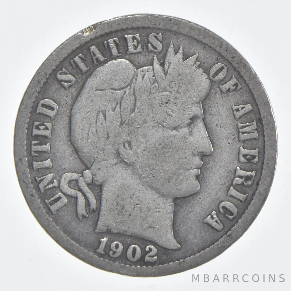 1902 (P) Barber Dime 90% Silver VG Condition