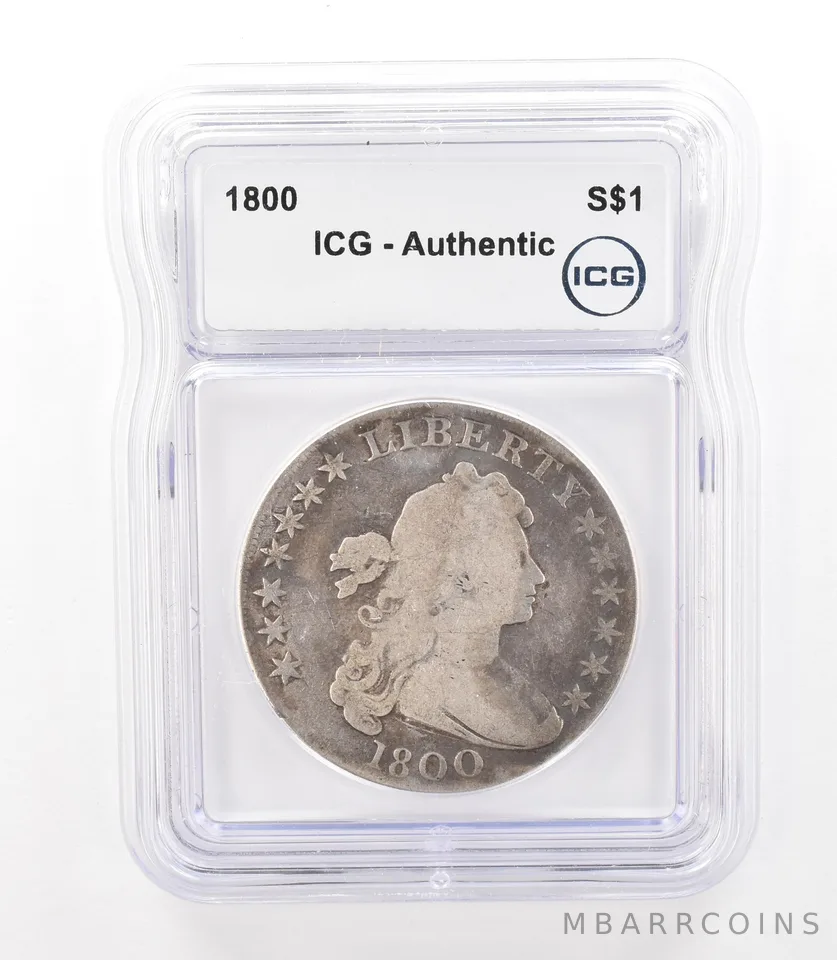 1800 Draped Bust Silver Dollar Rotated Die Authentic ICG Nice Tone *3141