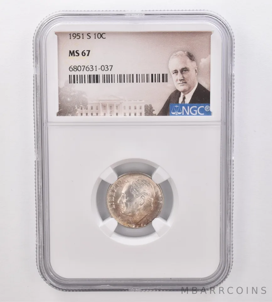 1951-S Roosevelt Dime MS67 NGC Beautiful Tone *9894