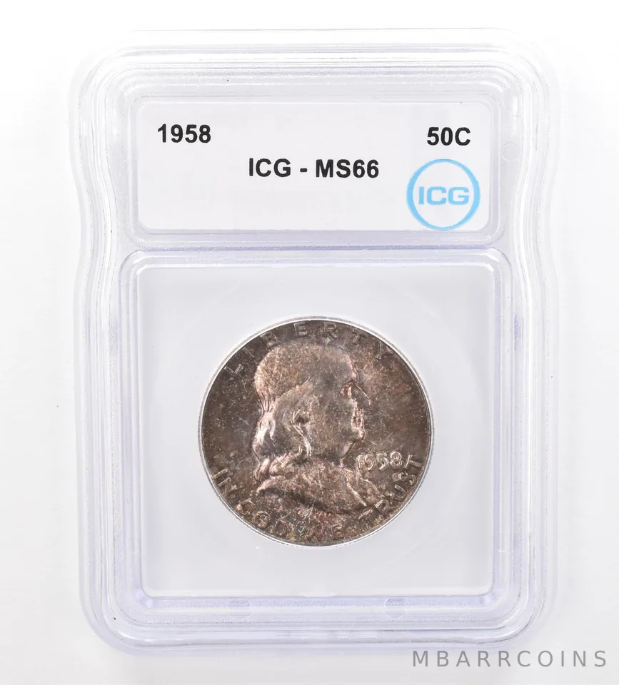 1958 Franklin Half Dollar MS66 ICG Beautiful Tone *7362