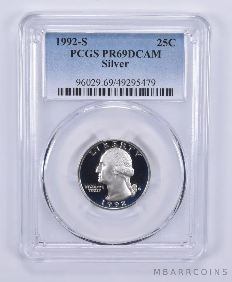 1992-S Washington Quarter Silver PR69 DCAM PCGS Blue Label