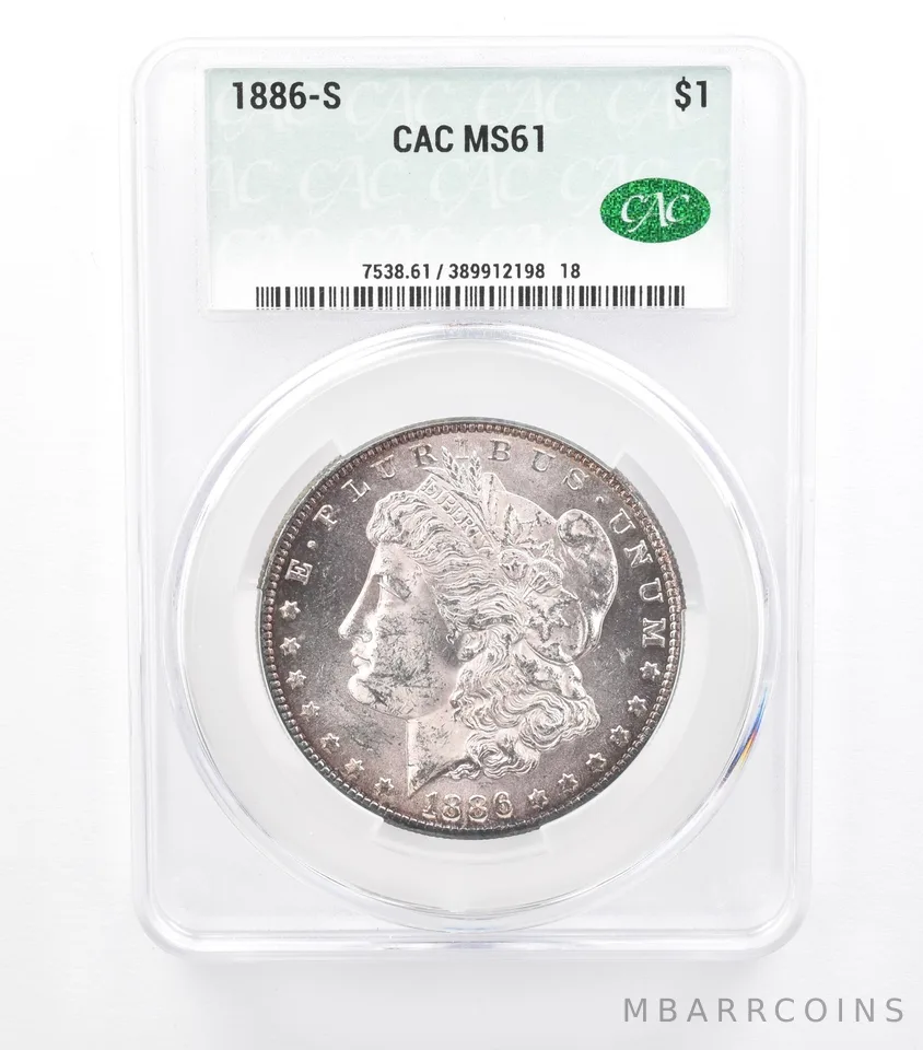 1886-S Morgan Silver Dollar MS61 CAC CACg Beautiful Tone a0988