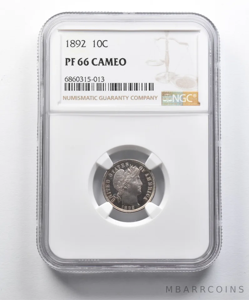 PF66 CAM 1892 Barber Dime NGC *9933