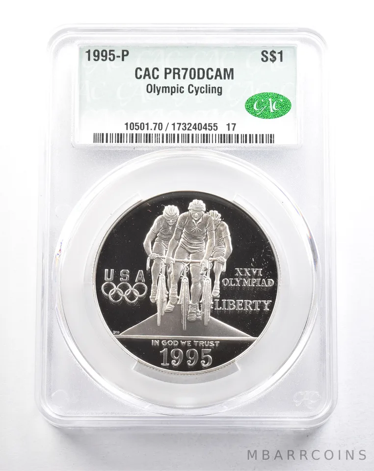 1995-P Olympic Cycling Commemorative Silver Dollar PR70 DCAM CAC a5781