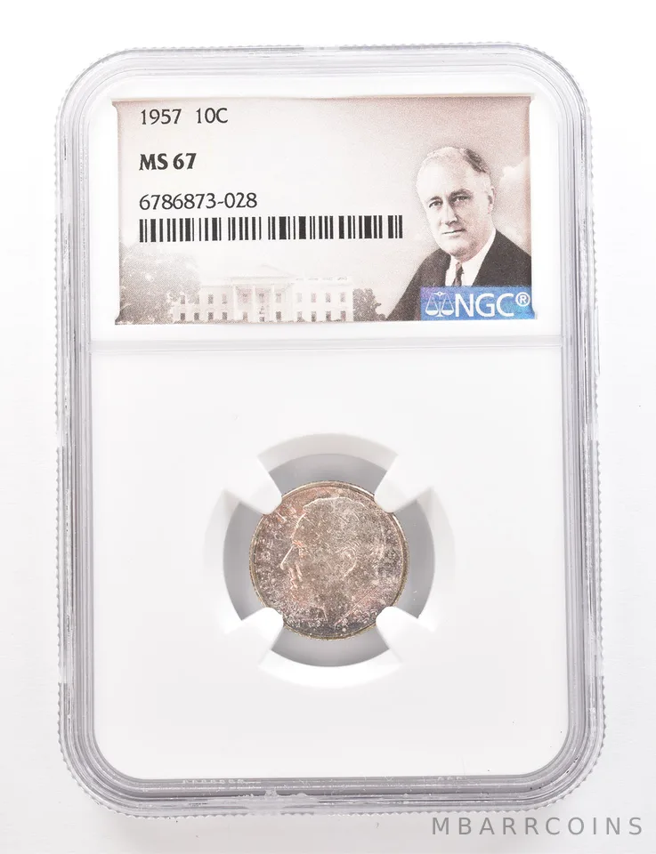 1957 Roosevelt Dime MS67 NGC Beautiful Tone *3400