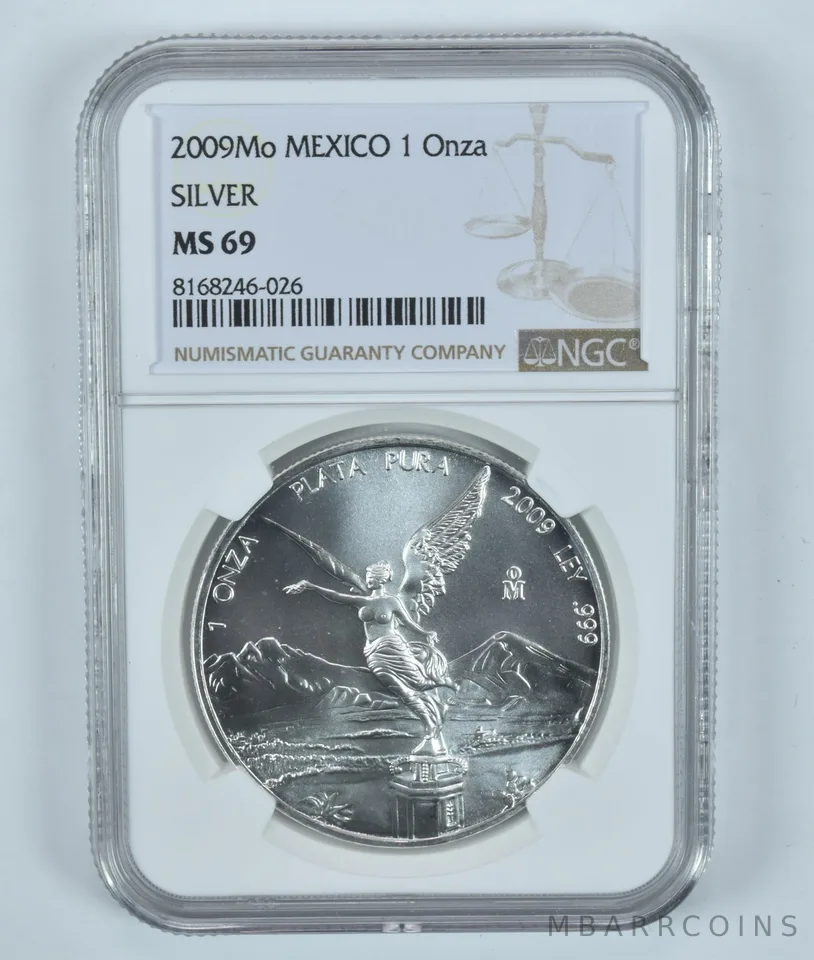 2009 Mo Mexico 1 Onza Silver Libertad MS69 NGC Brown Label