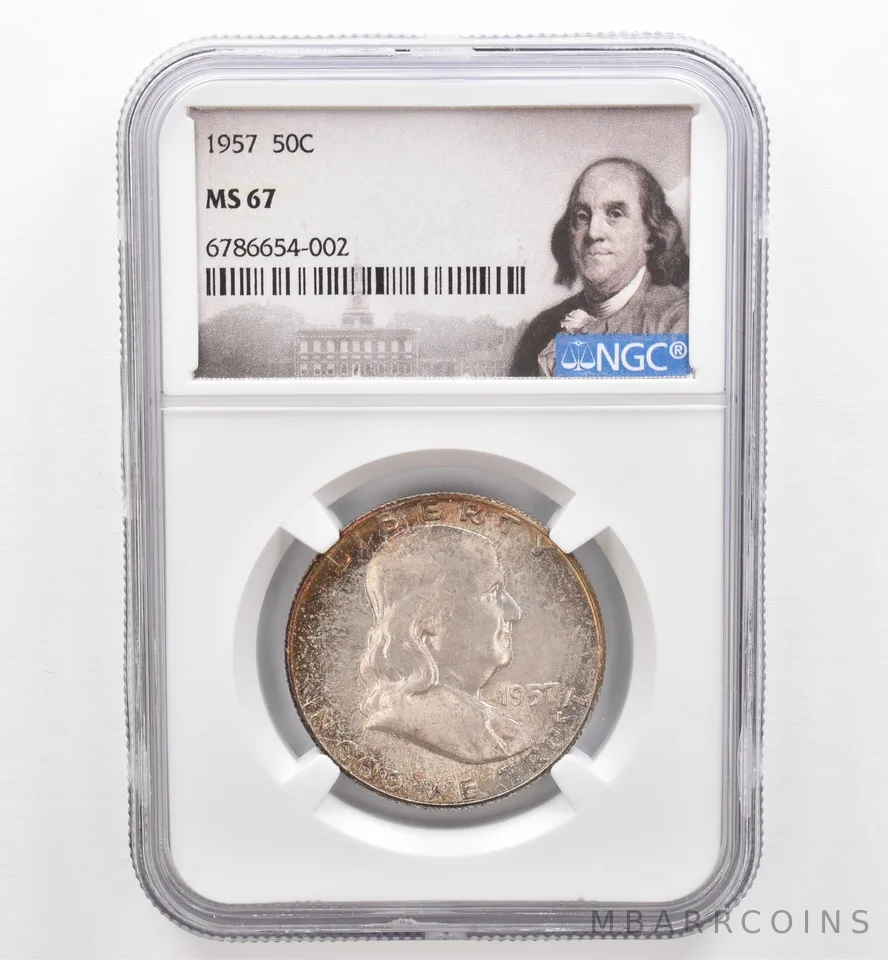 1957 Franklin Half Dollar MS67 NGC Beautiful Tone *9260