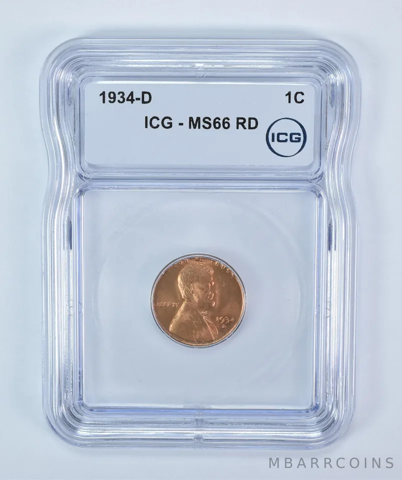 1934-D Lincoln Wheat Cent MS66 RD ICG