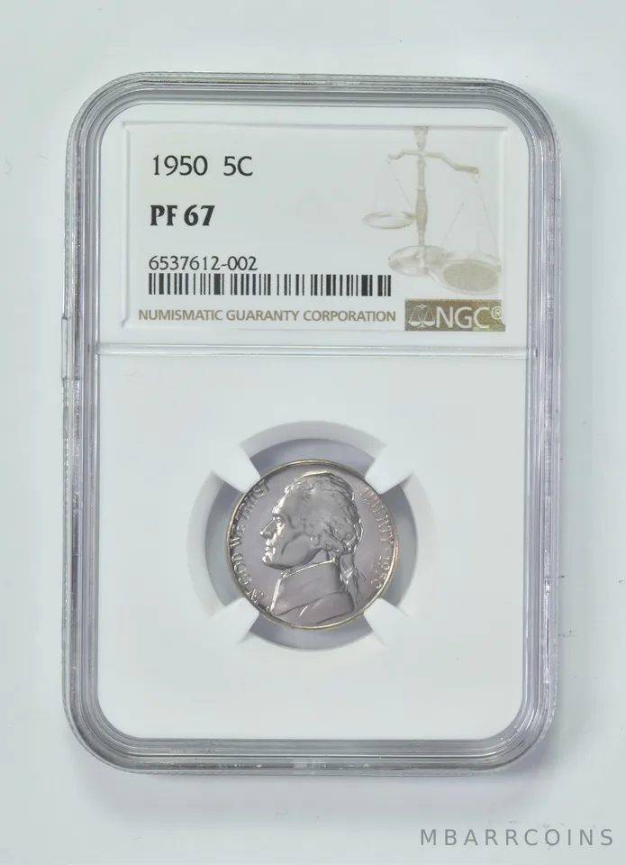 1950 Jefferson Nickel PF67 NGC Brown Lbl