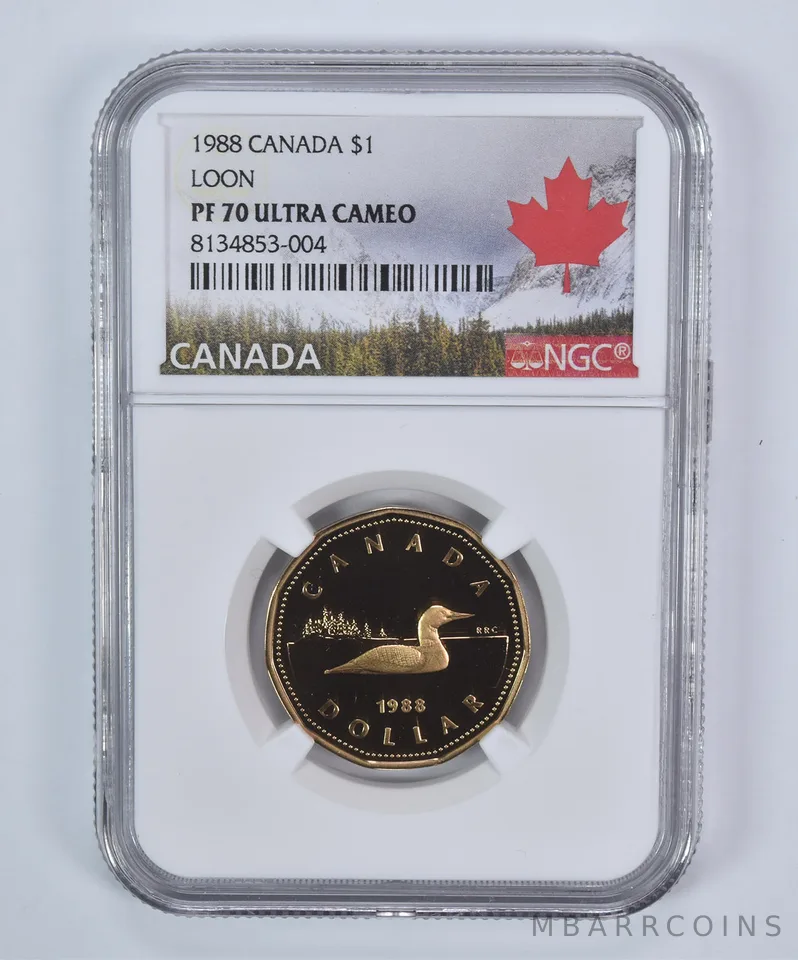 1988 Canada 1 Dollar Loon PF70 UCAM NGC Canada Label