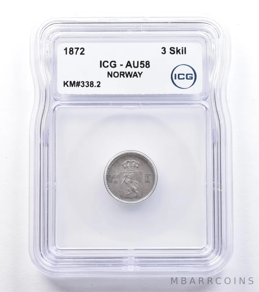 1872 Norway 3 Skilling KM#338.2 AU58 ICG *1787