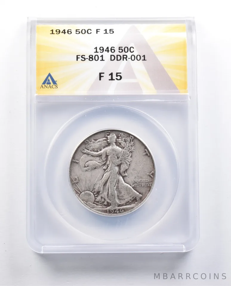 F15 1946 Walking Liberty Half Dollar FS-801 DDR-001 ANACS a9719