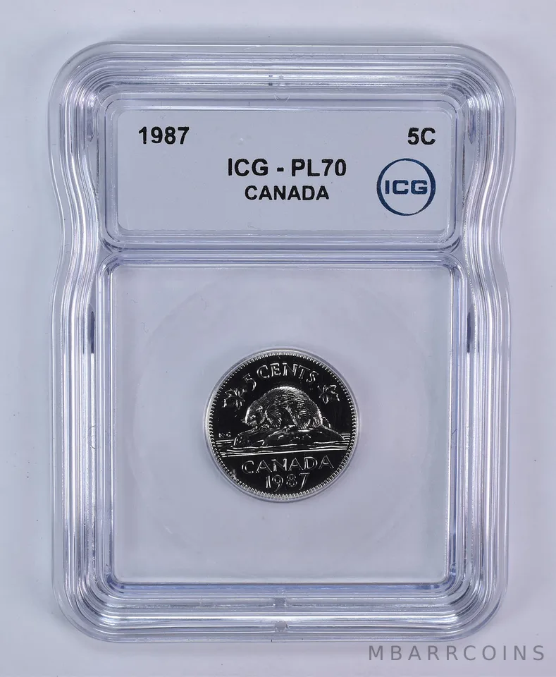 1987 Canada 5 Cents Beaver PL70 ICG