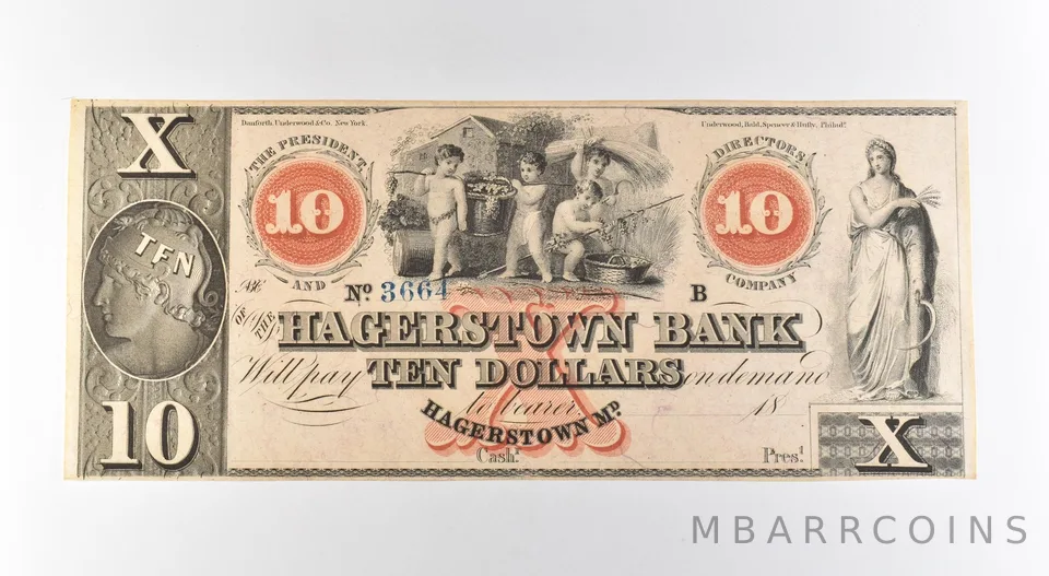 1860s $10 Hagerstown Bank MD Obsolete Note *3173