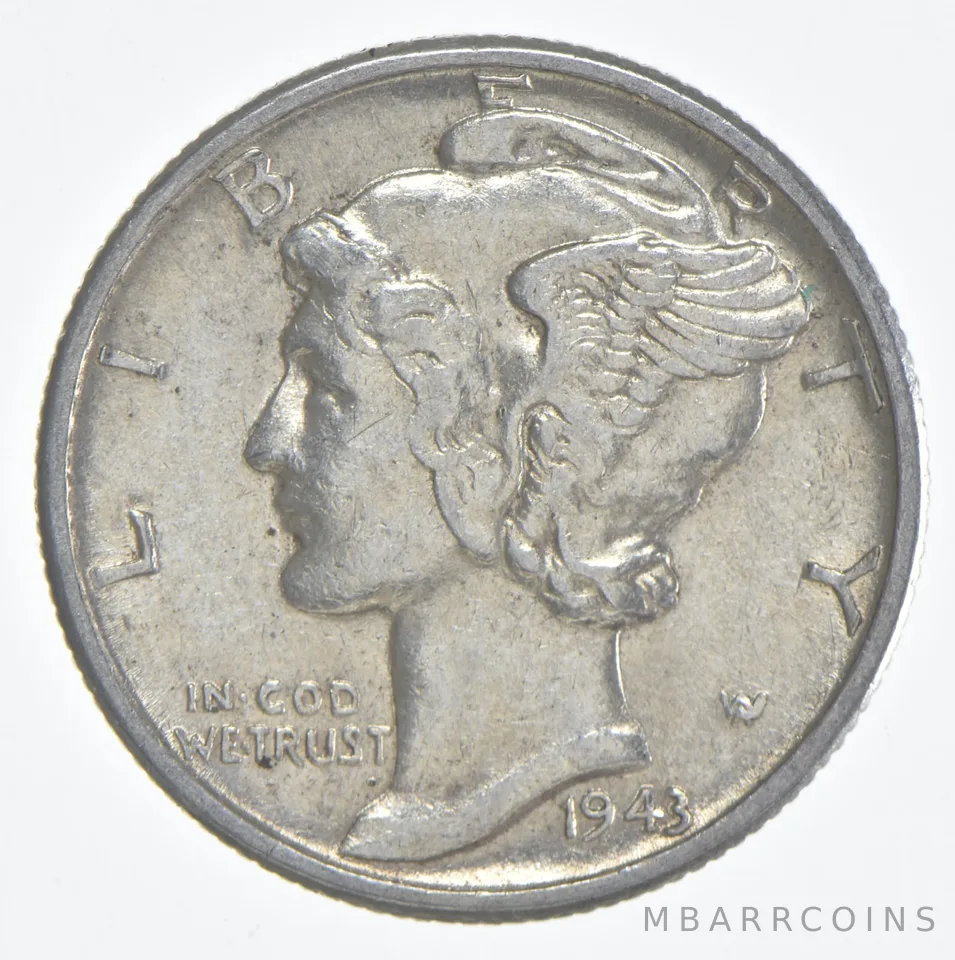 1943 (P) Mercury Dime 90% Silver AU Almost Unc