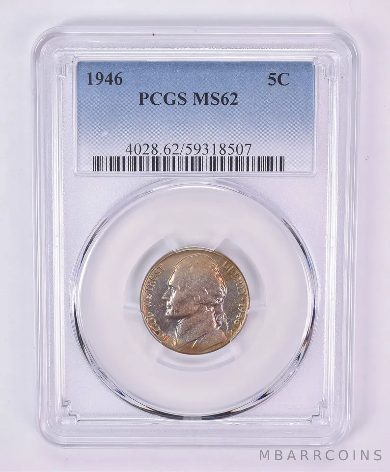 1946 Jefferson Nickel MS62 PCGS Beautiful Tone *1162